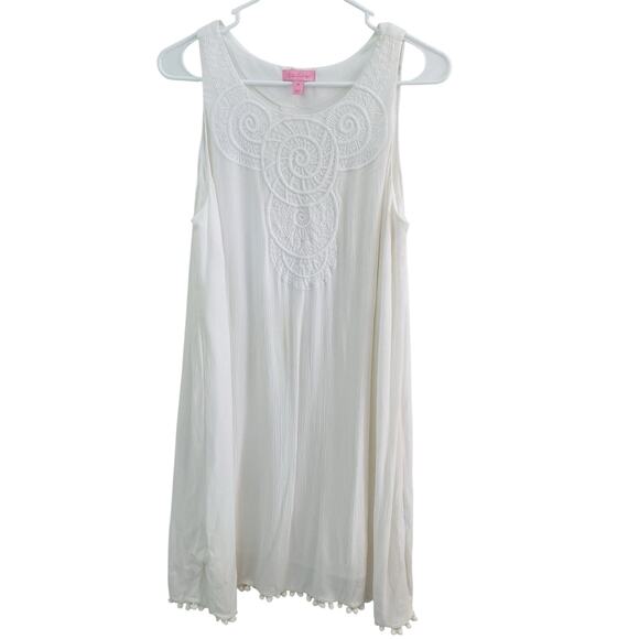 Lilly Pulitzer Womens Dress Size Medium White Mini Pom Pom Lace Embroidered M - Picture 1 of 6